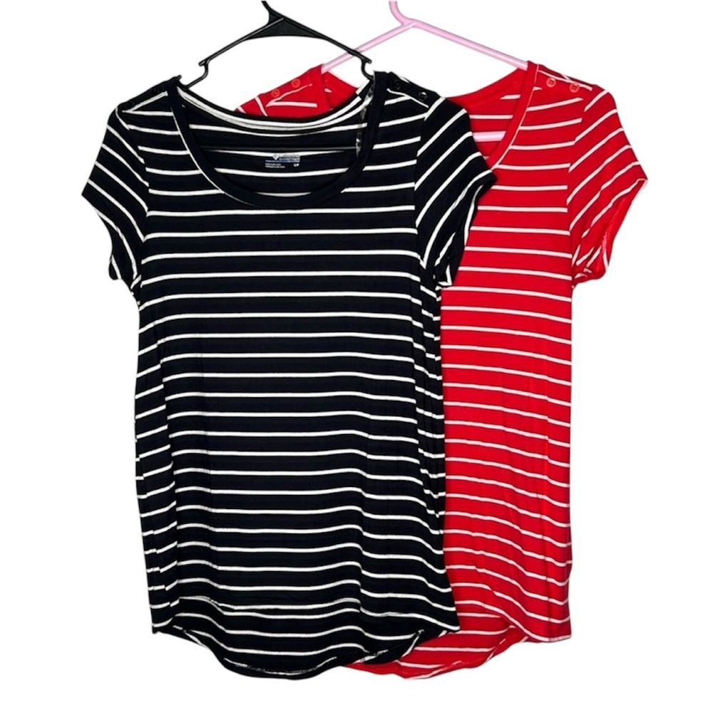 Columbia Striped Tops Hi Low Pair Black Red Size S